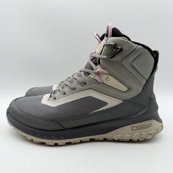 ECCO Womens Ultra Terrain Mid Warm Hiking Boot EU 37 US 6-6.5 Grey Nubuck WP NIB - Picture 9 of 13